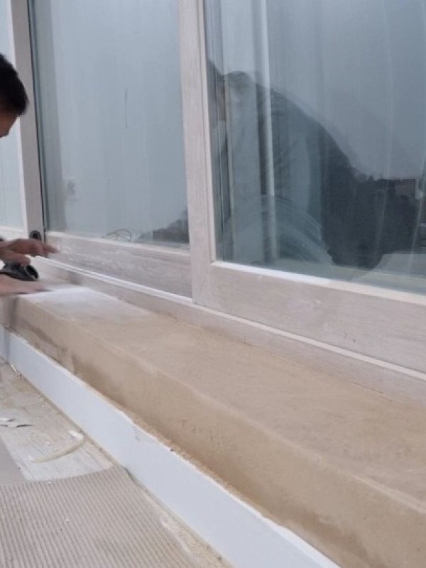 창호 샷시 하단 MDF 목공 작업 부분 필름 시트지 작업